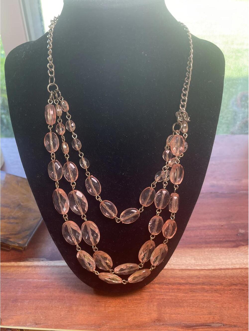 Vintage Clear Pink Bead 3 Tiered Necklace